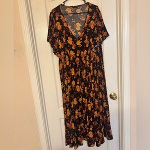 BloomChic Orange and Brown Flutter Sleeve Maxi Dress